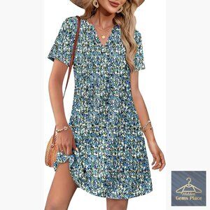 V-Neck Midi Summer Dress Casual Wedding Guest Beach Vacation